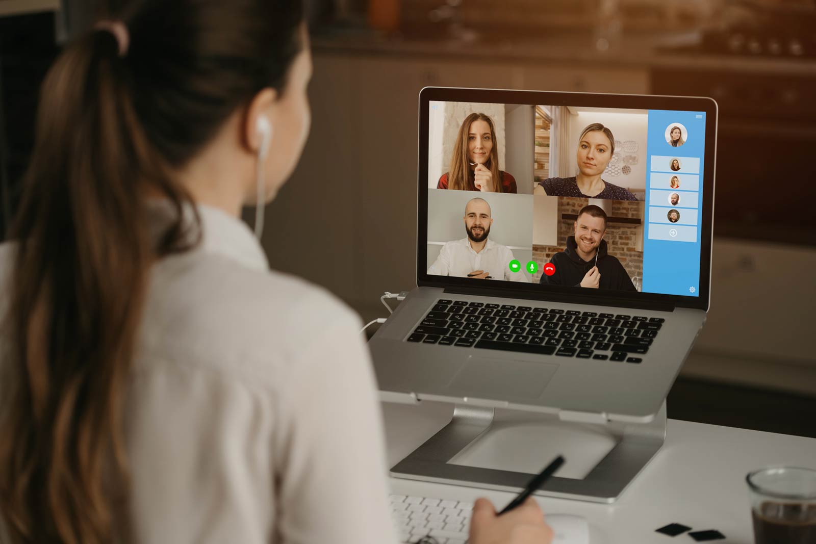 Woman on a video call with her colleagues