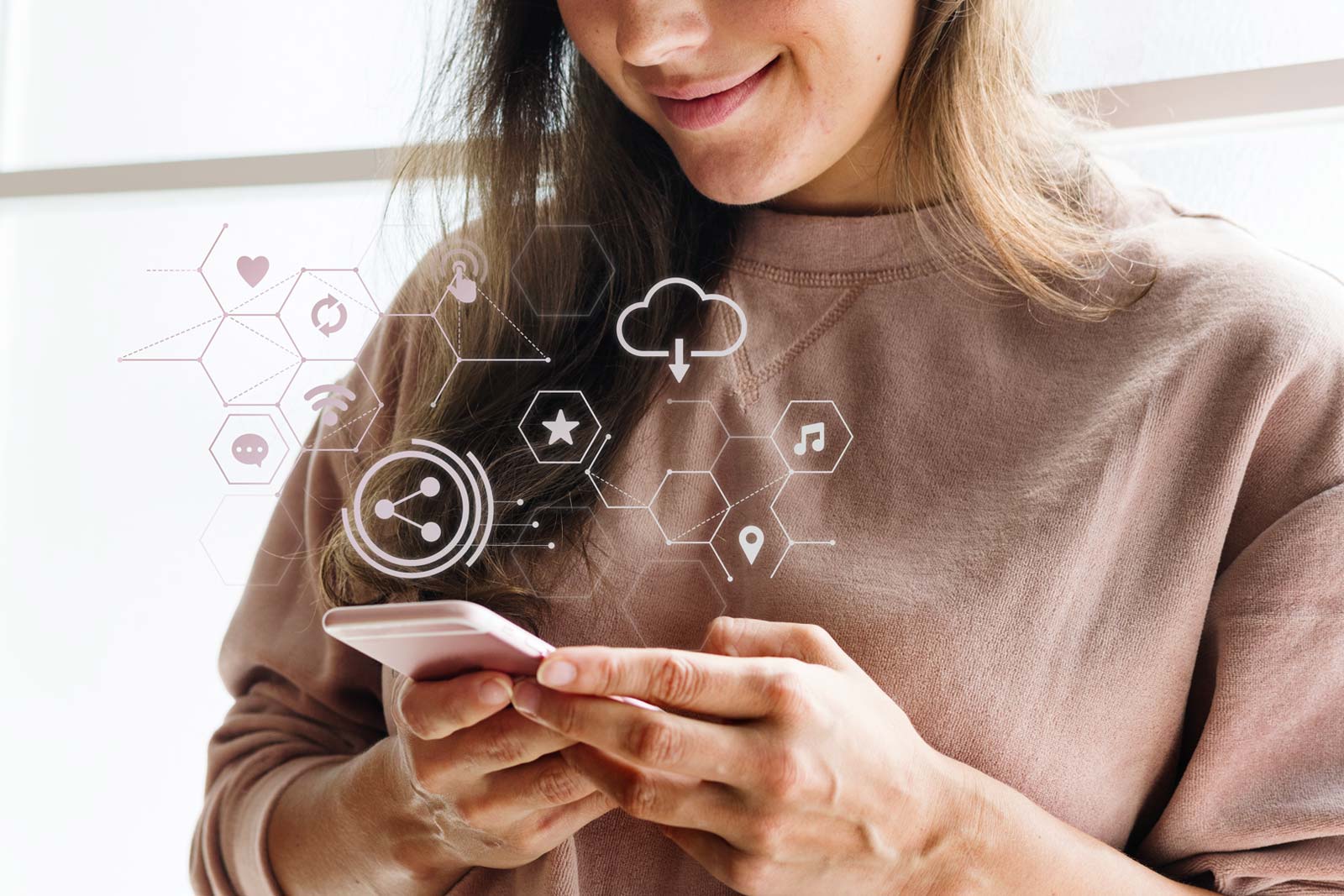 Woman interacting with a smartphone